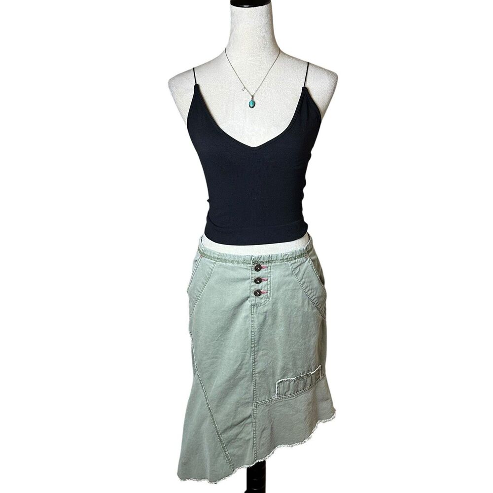Vintage Lee Asymmetric Army Green Raw Seam Skirt Medium Y2K Grunge Indie Sleeze